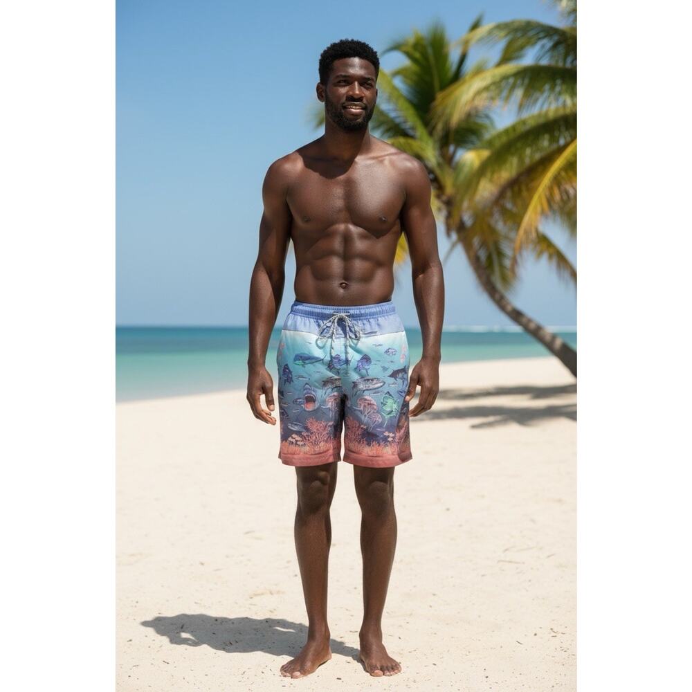 Peter Millar Men’s Swim Trunks Shorts Blue Ocean With Gift Coozie Large